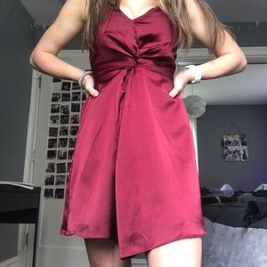 WINE RED satin twist front dress size S